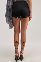 FESTIVAL VIBES VELVET DENIM STUDDED SHORT