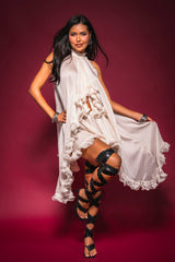 TALK TO ME HIGH LOW MESH BLOUSE