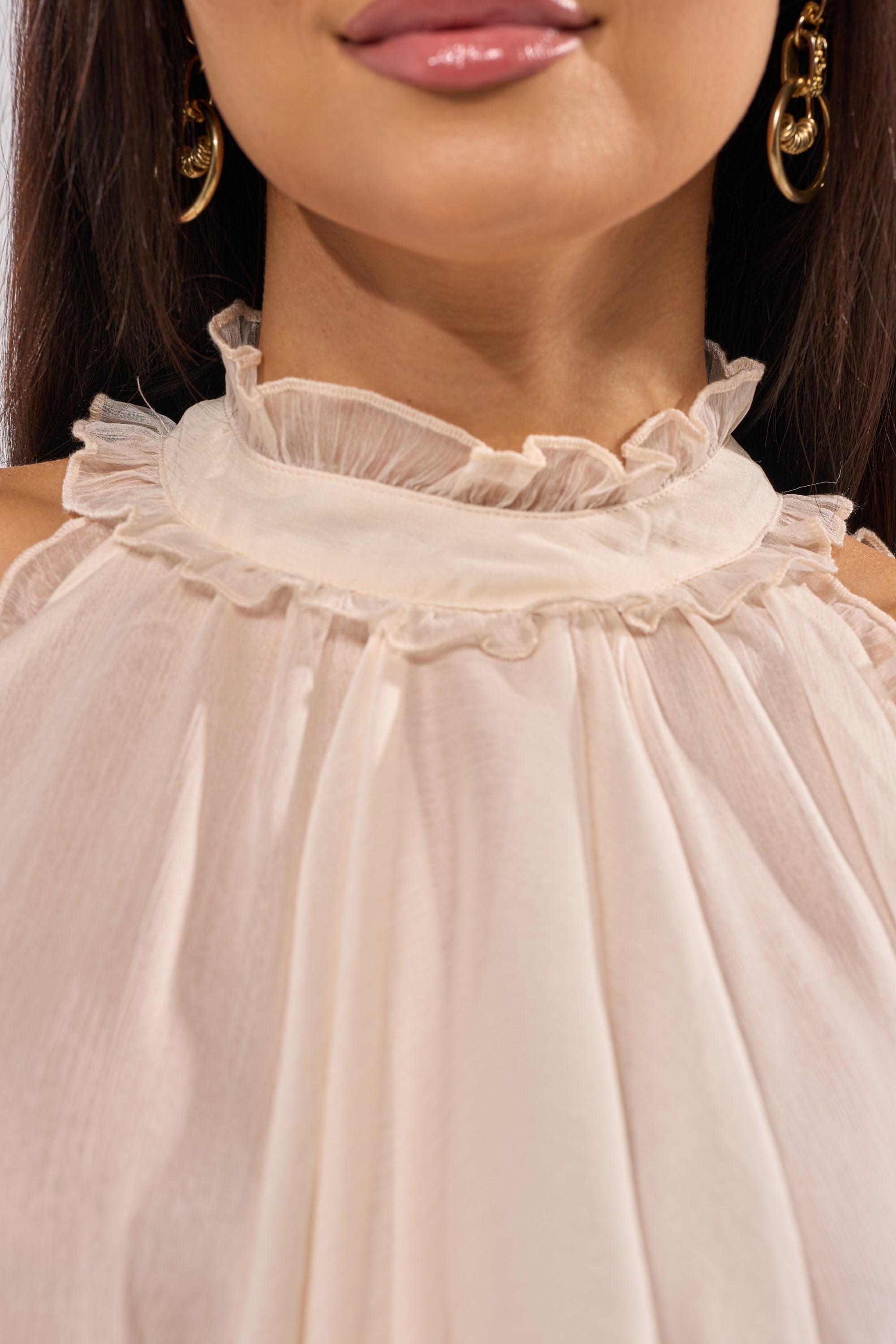 TALK TO ME HIGH LOW MESH BLOUSE