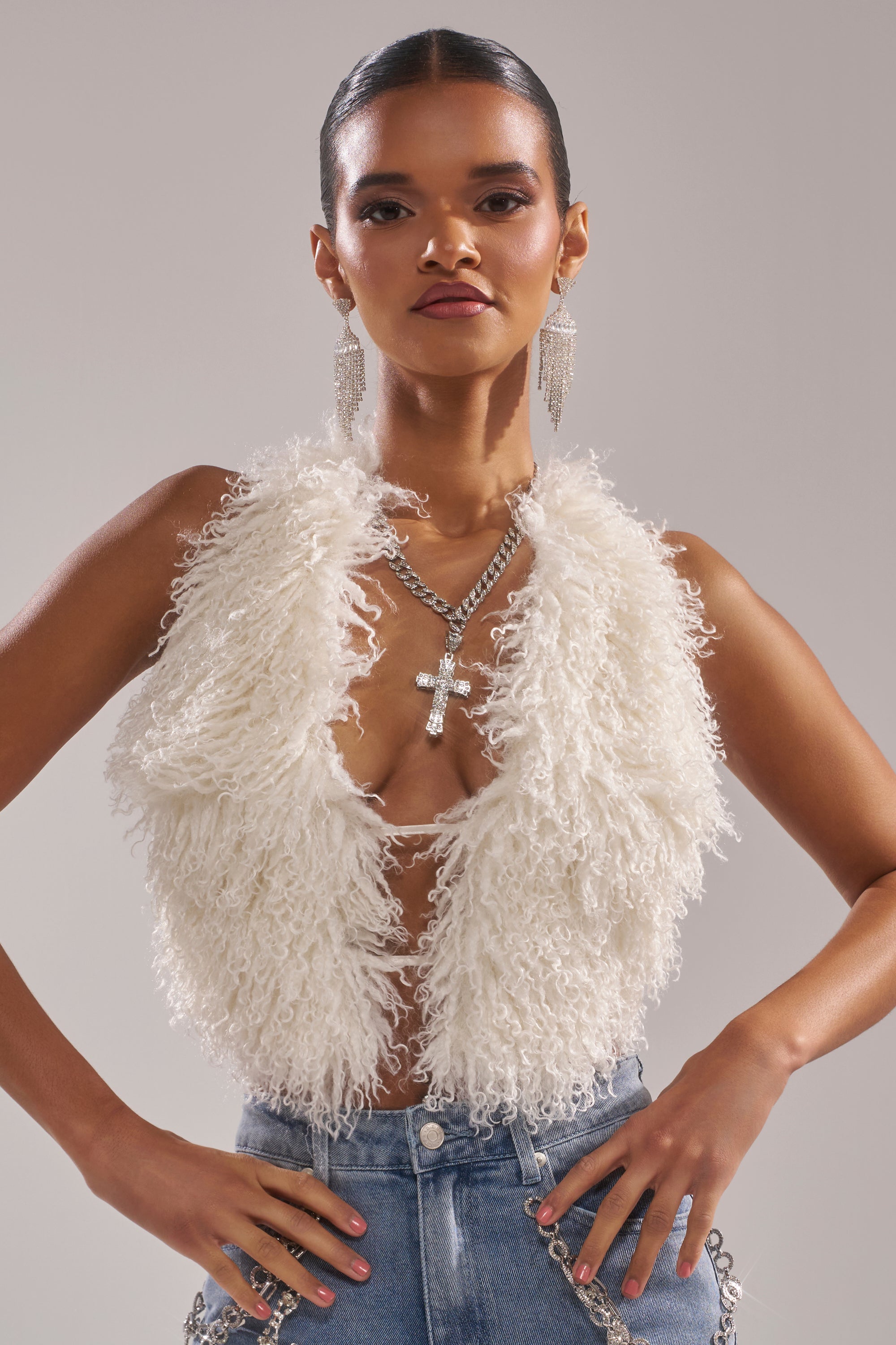 ACT UP FUR BLOUSE IN WHITE