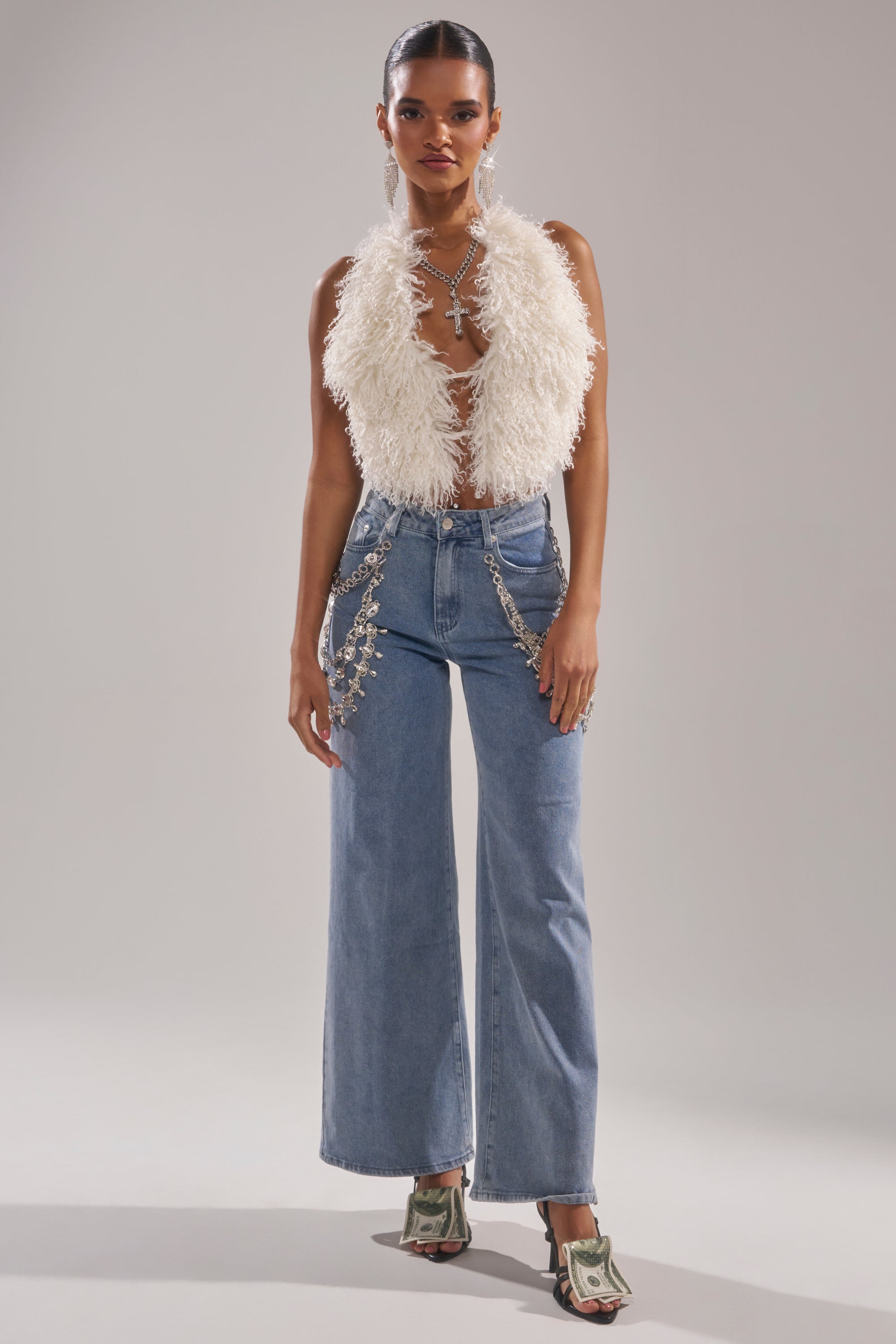 ACT UP FUR BLOUSE IN WHITE