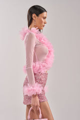 RUFFLE CITY LONG SLEEVE LIGHT PINK BLOUSE