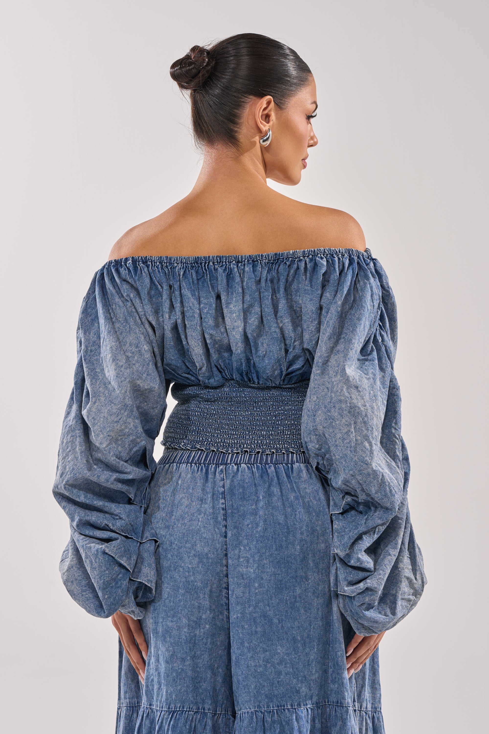 DENIM FOR DAYS OFF THE SHOULDER TOP