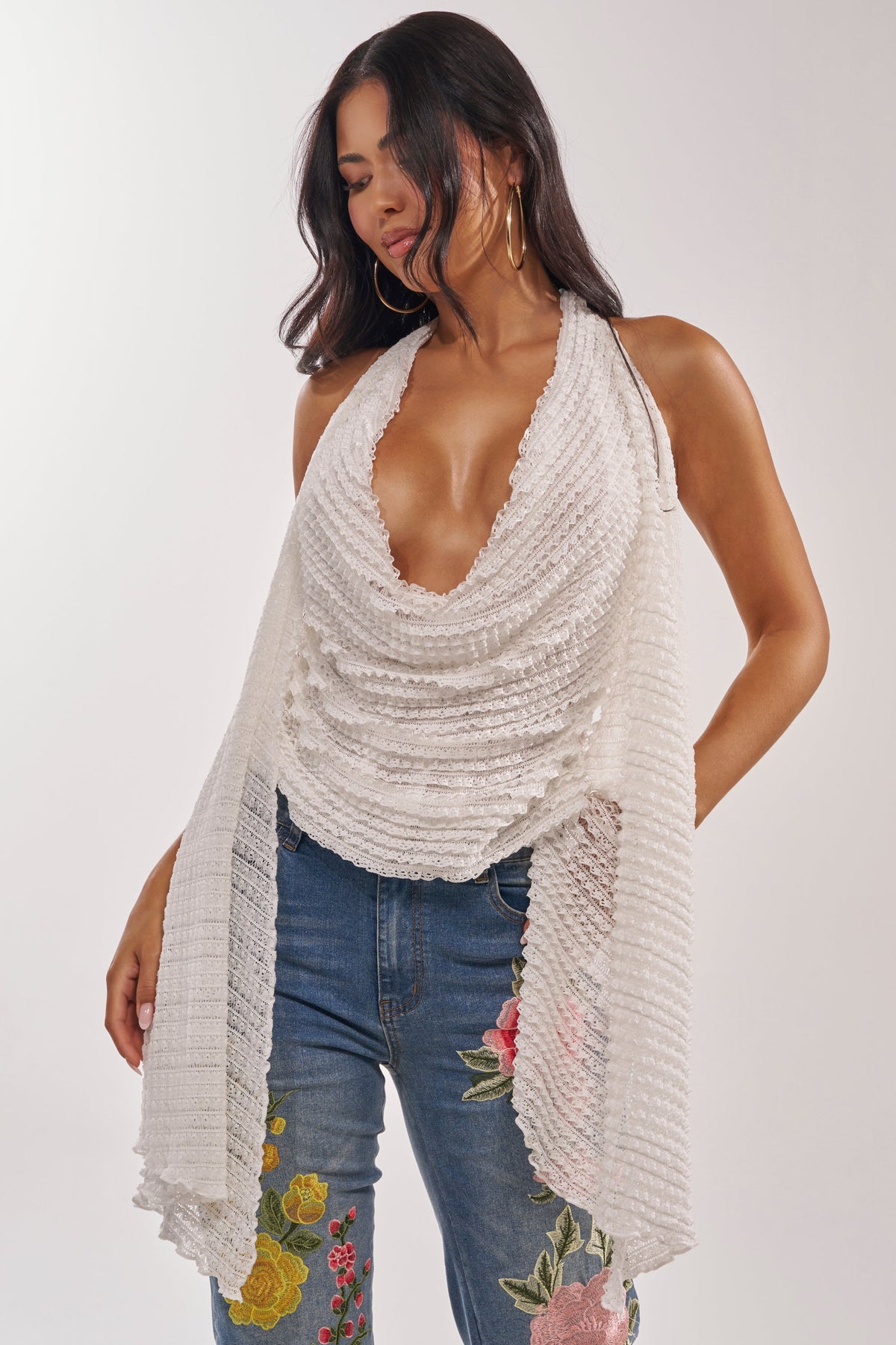 TAKE ME TO THE TROPICS COWL NECK BLOUSE