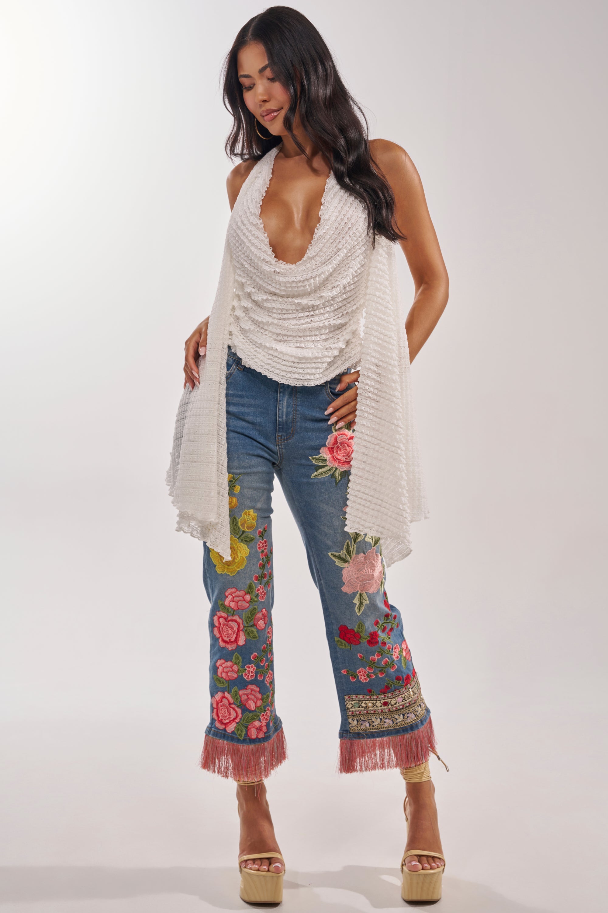 TAKE ME TO THE TROPICS COWL NECK BLOUSE