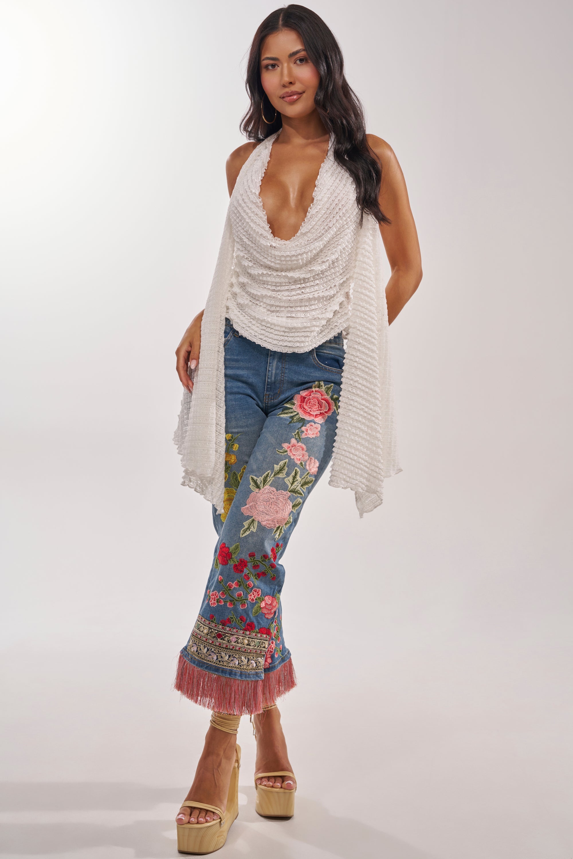 TAKE ME TO THE TROPICS COWL NECK BLOUSE
