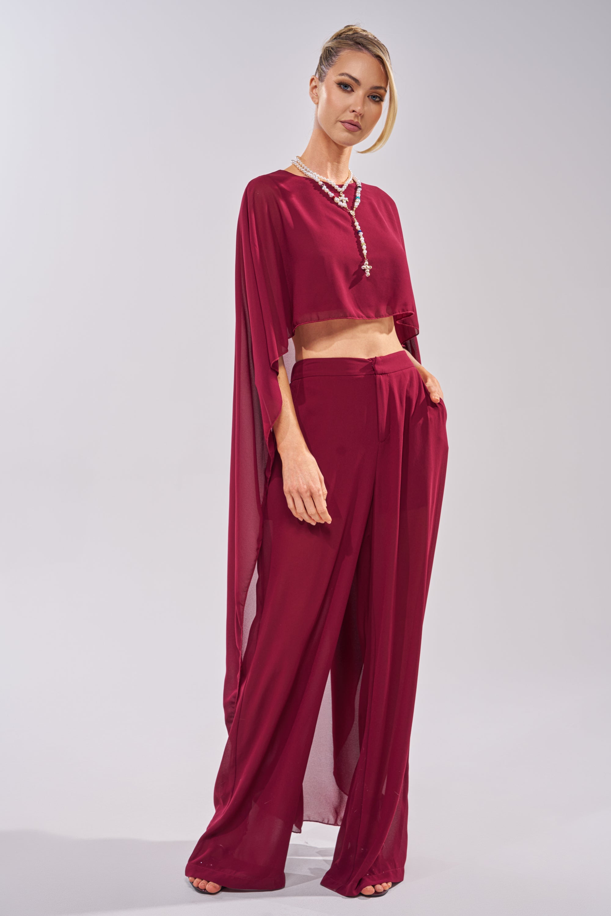 COOL GIRL CHIFFON BLOUSE IN BURGUNDY