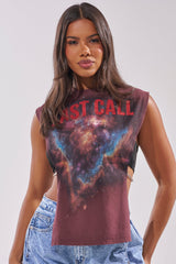 LAST CALL RHINESTONE EMBELLISHED GRAPHIC TANK