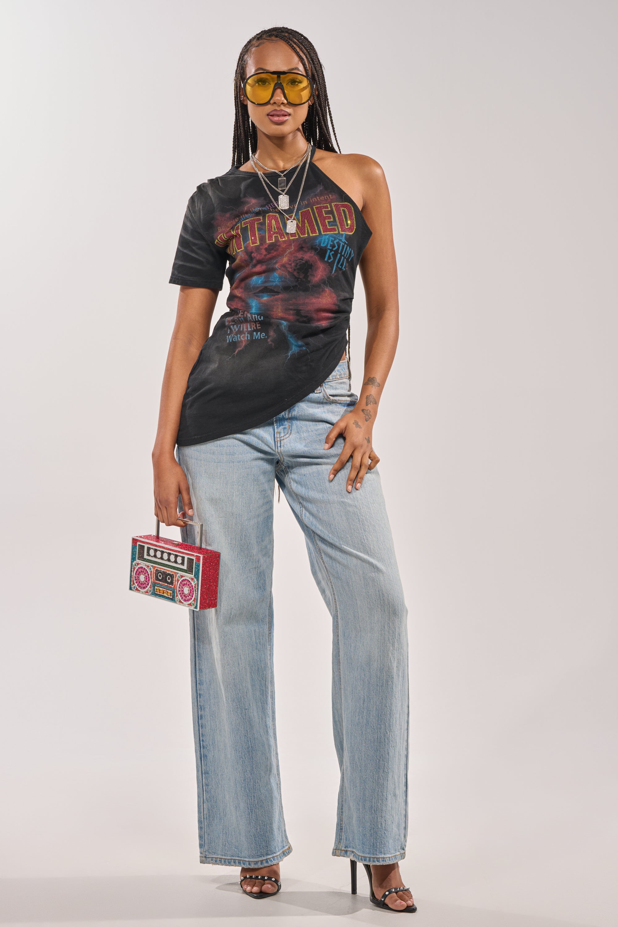 UNTAMED SINGLE SLEEVE ASYMMETRICAL TEE