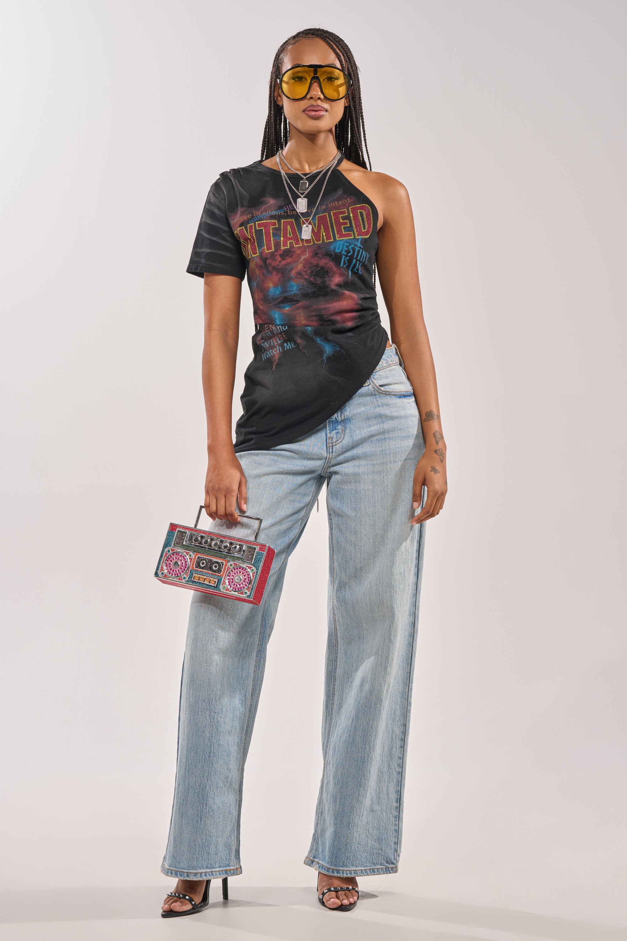 UNTAMED SINGLE SLEEVE ASYMMETRICAL TEE