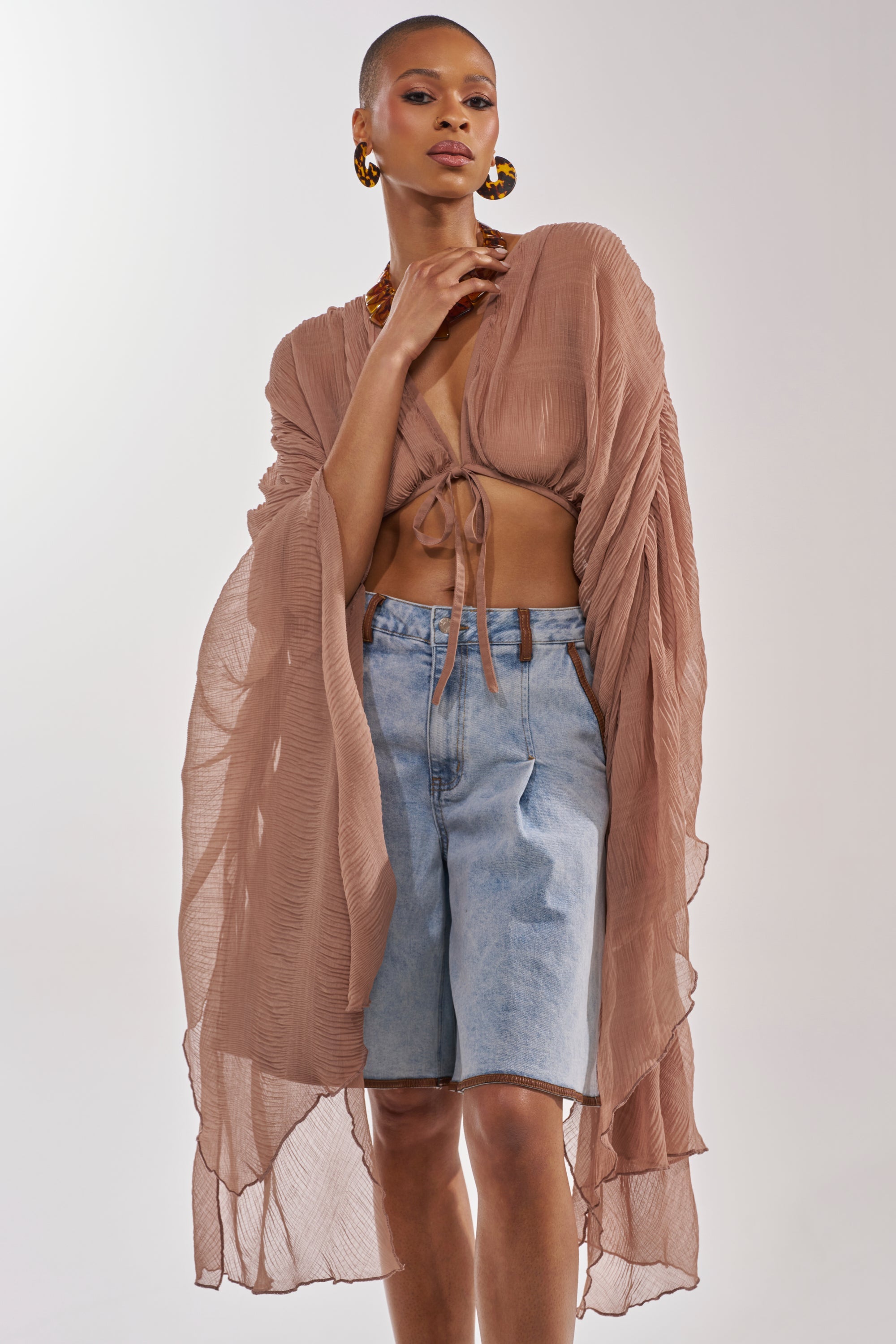 FLY AWAY CHIFFON BLOUSE IN TAUPE