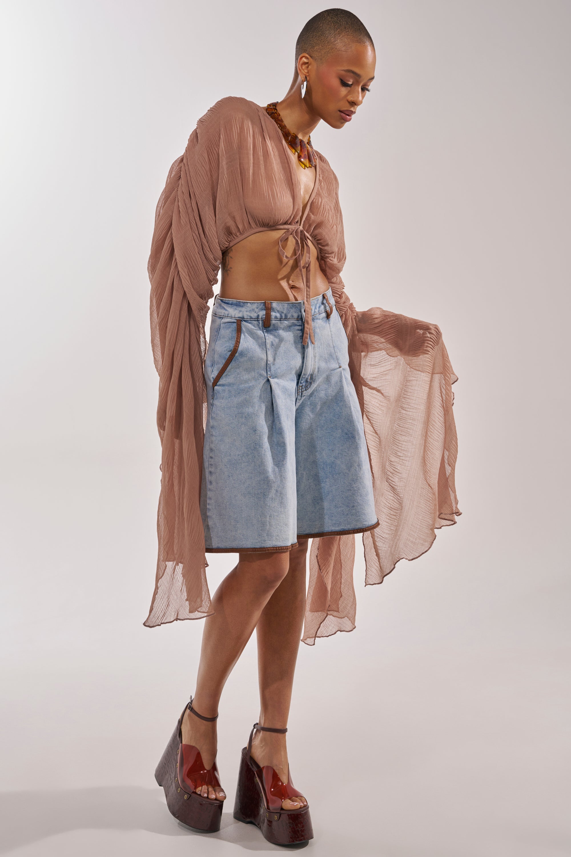 FLY AWAY CHIFFON BLOUSE IN TAUPE