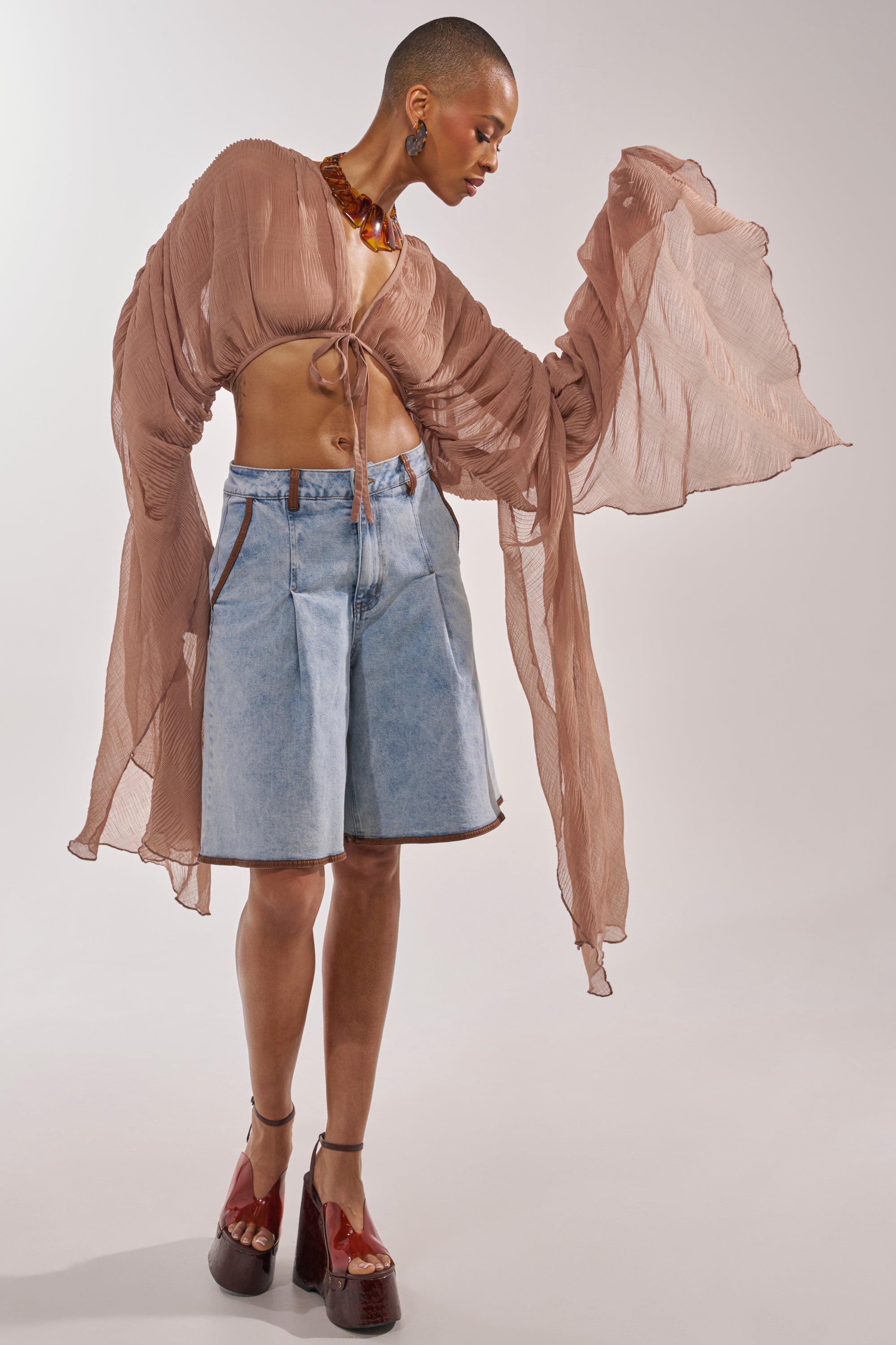 FLY AWAY CHIFFON BLOUSE IN TAUPE