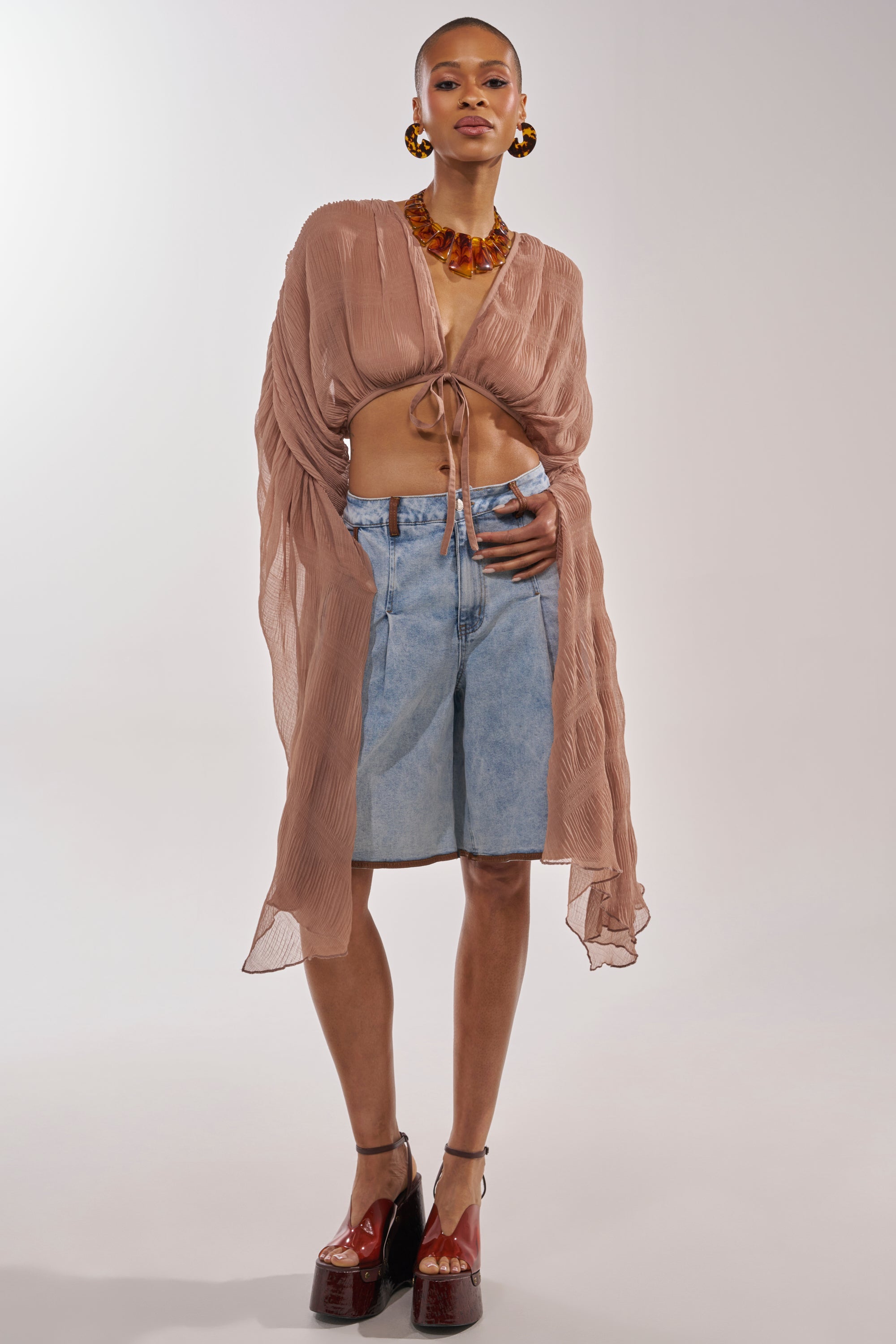FLY AWAY CHIFFON BLOUSE IN TAUPE