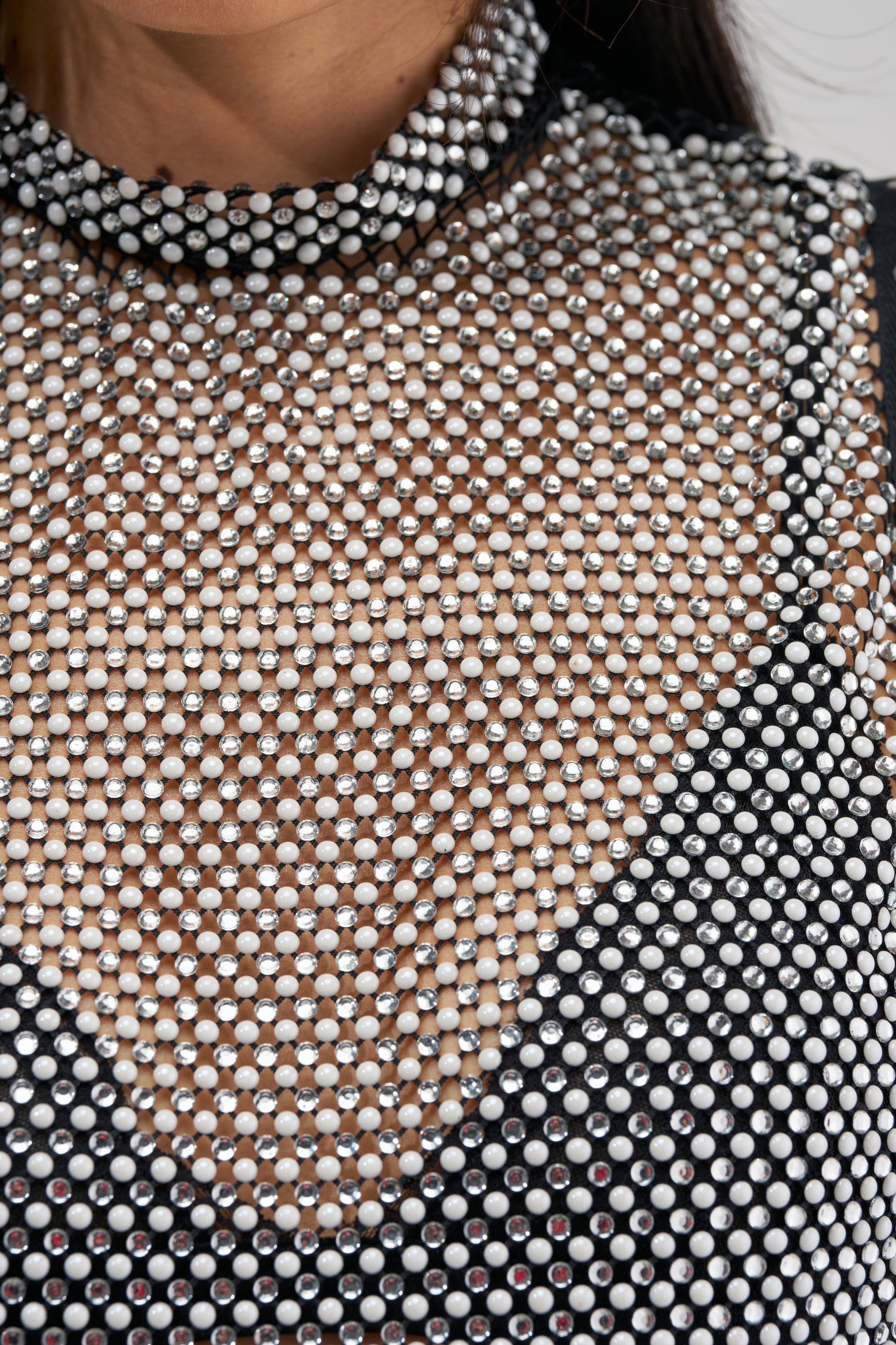 NO CRYING IN THE CLUB RHINESTONE MESH TOP
