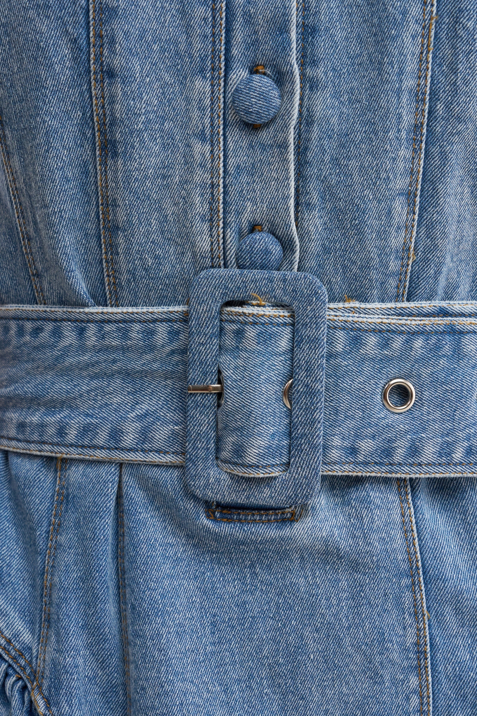 MEET THE PARENTS BELTED DENIM MIDI DRESS