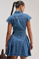 SADIE BUTTON UP DENIM MINI DRESS IN MEDIUM WASH DENIM