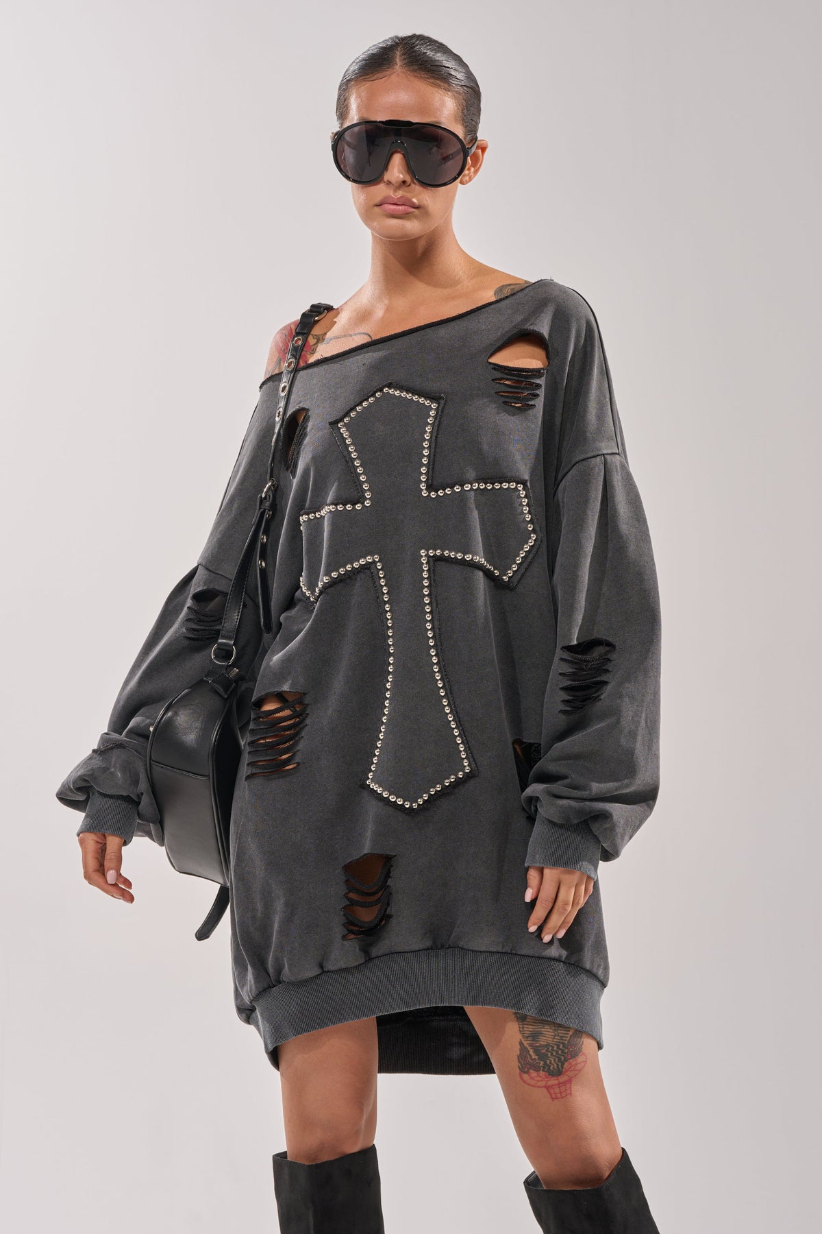 LEX STUDDED MINI SWEATSHIRT DRESS