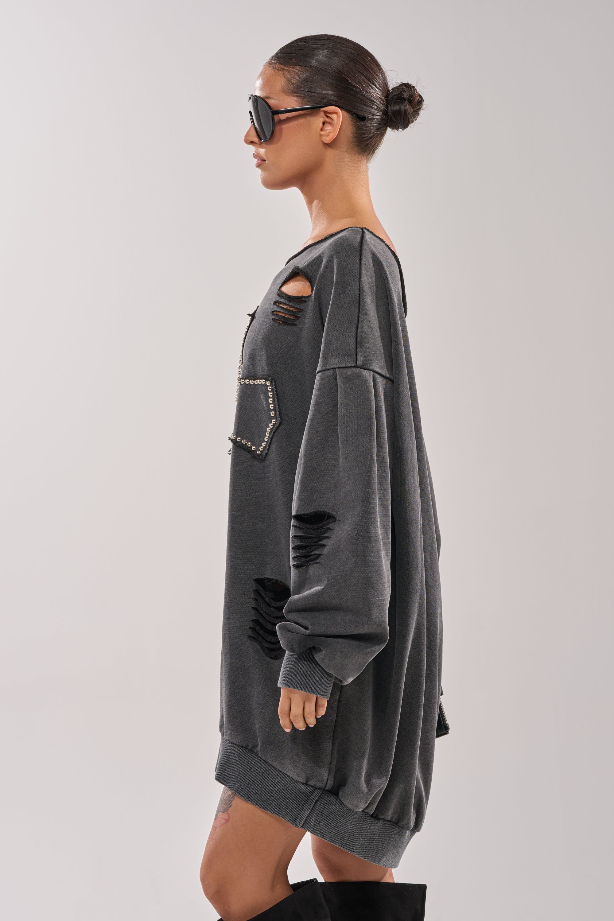 LEX STUDDED MINI SWEATSHIRT DRESS
