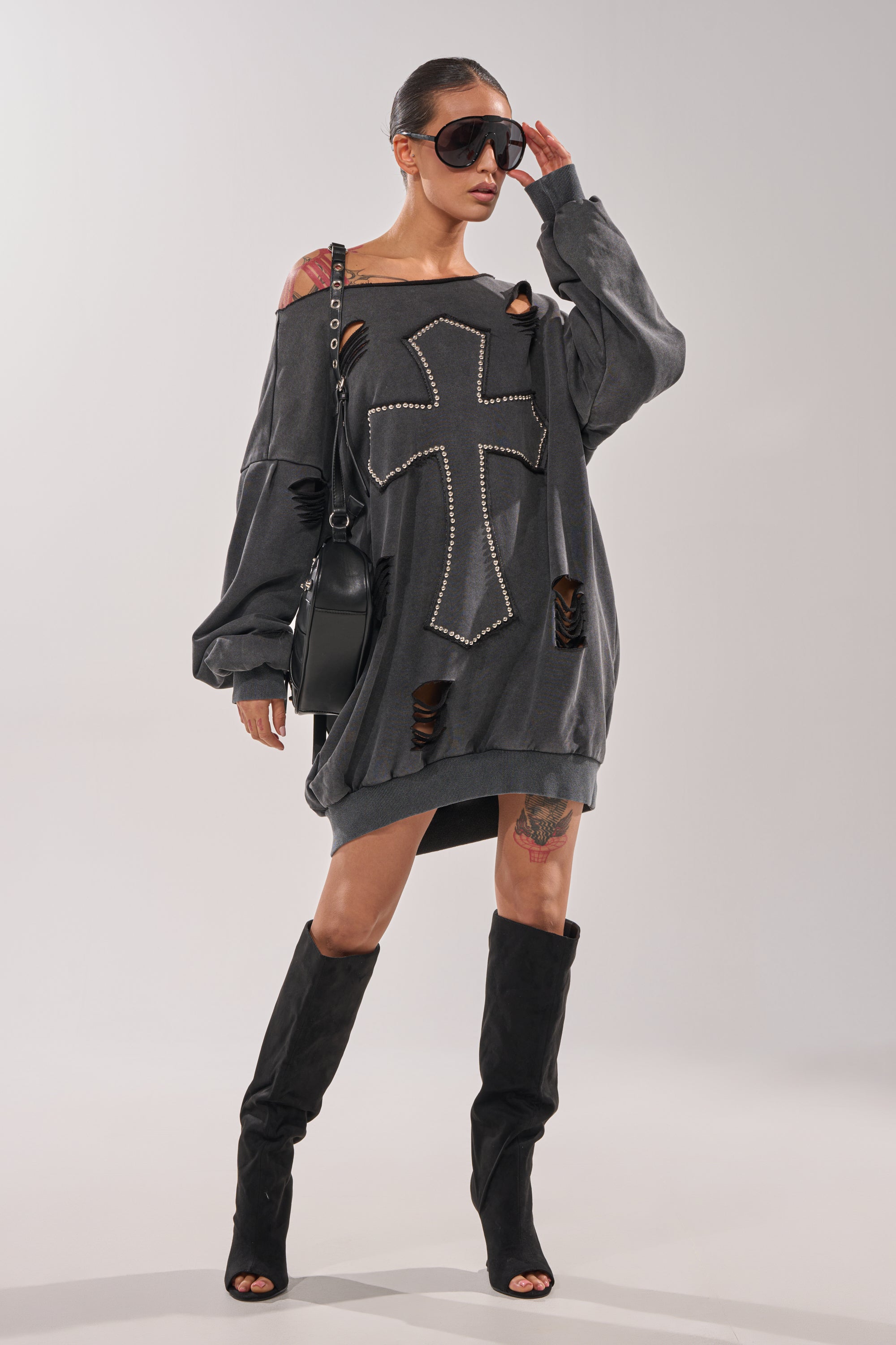 LEX STUDDED MINI SWEATSHIRT DRESS