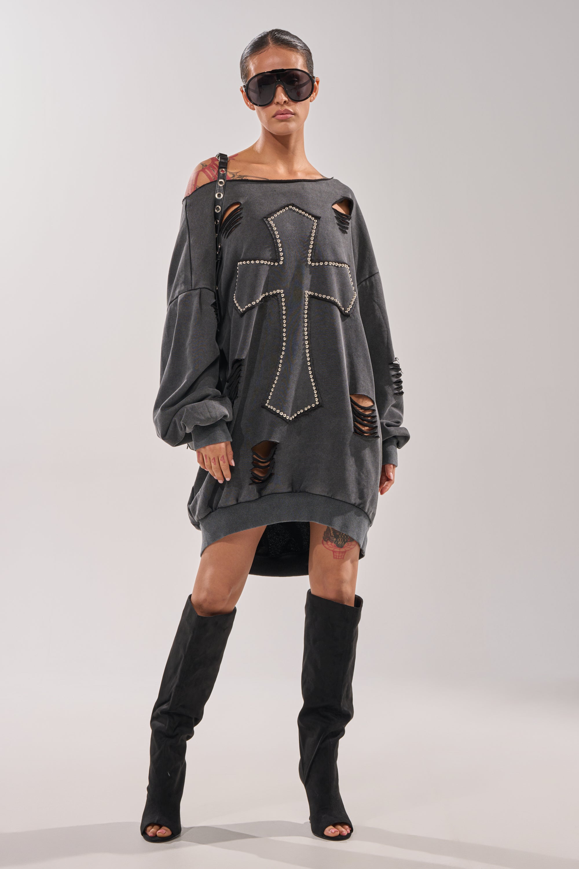 LEX STUDDED MINI SWEATSHIRT DRESS
