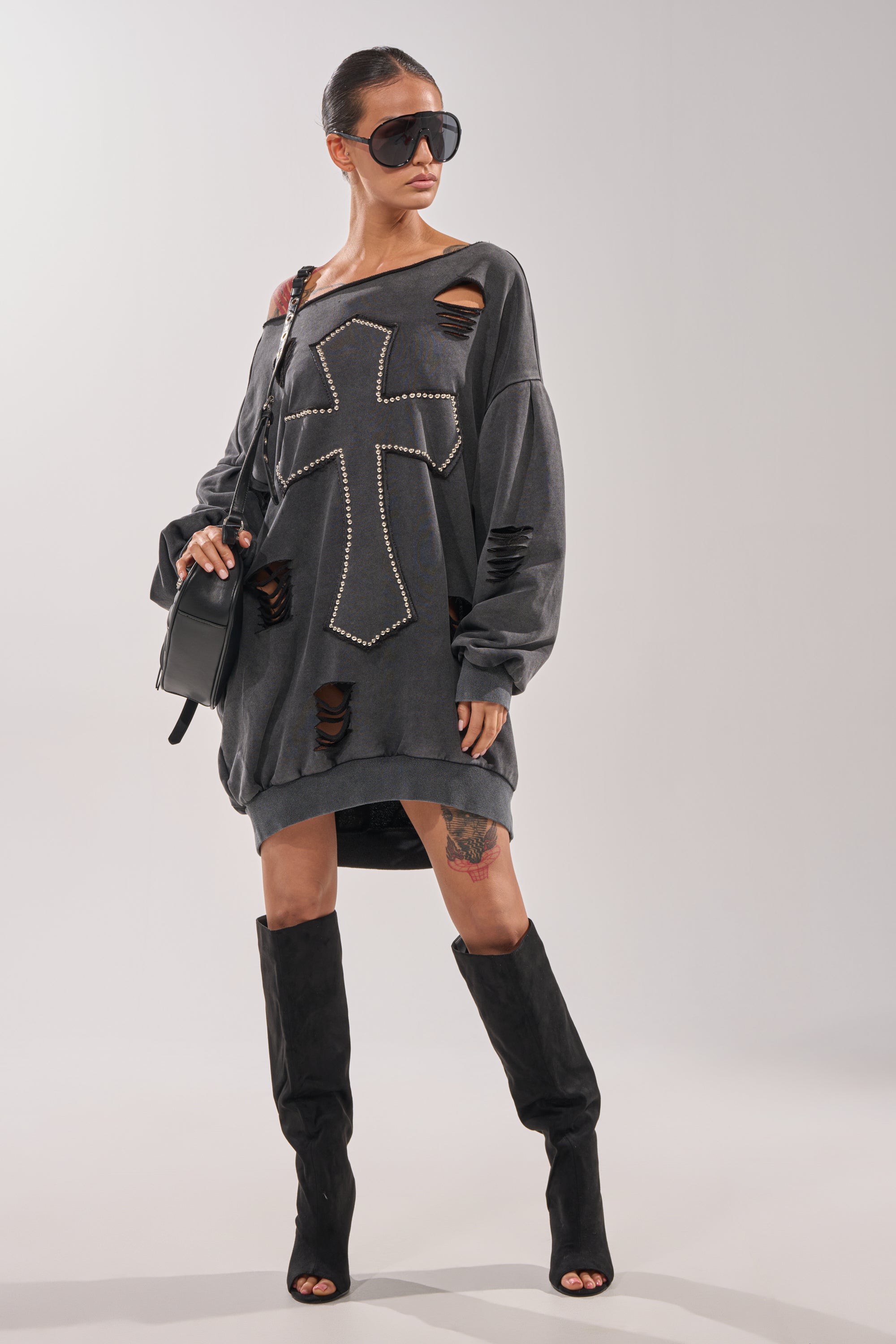 LEX STUDDED MINI SWEATSHIRT DRESS