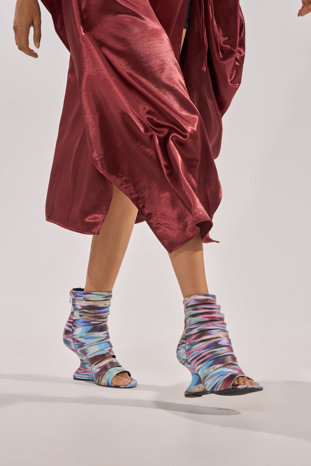 AZALEA WANG JOHANNES MULTI RAINBOW WEDGE OPEN TOE BOOTIE