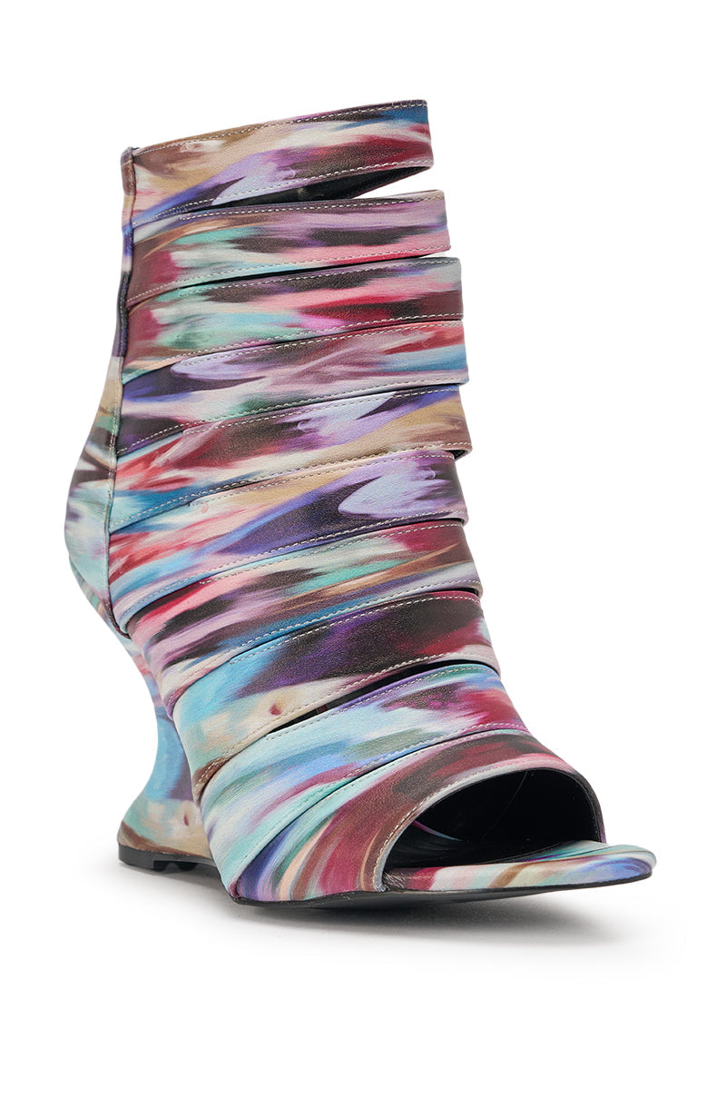 AZALEA WANG JOHANNES MULTI RAINBOW WEDGE OPEN TOE BOOTIE