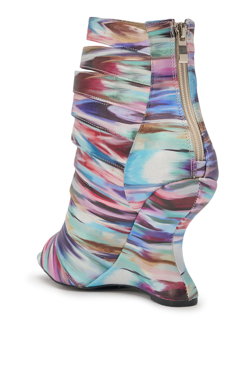 AZALEA WANG JOHANNES MULTI RAINBOW WEDGE OPEN TOE BOOTIE