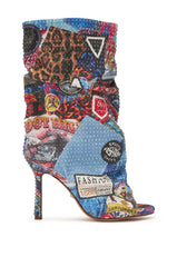 AZALEA WANG JONICE BLUE MULTI RHINESTONE OPEN TOE BOOTIE