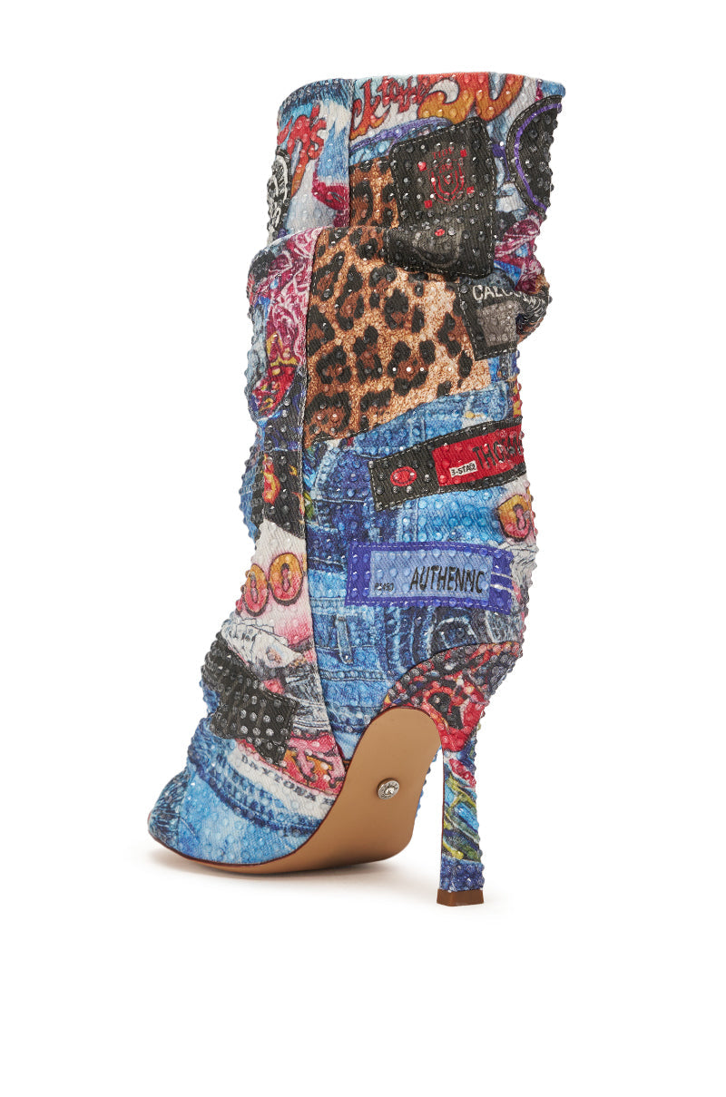 AZALEA WANG JONICE BLUE MULTI RHINESTONE OPEN TOE BOOTIE