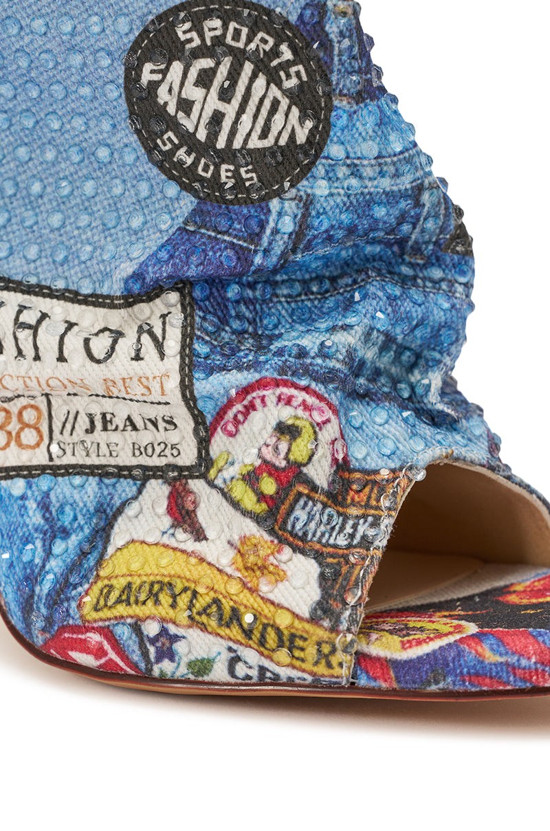 AZALEA WANG JONICE BLUE MULTI RHINESTONE OPEN TOE BOOTIE