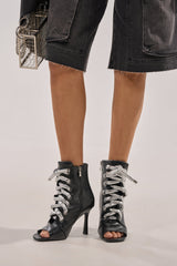 AZALEA WANG JOSS BLACK BLOCK LACE OPEN TOE BOOTIE