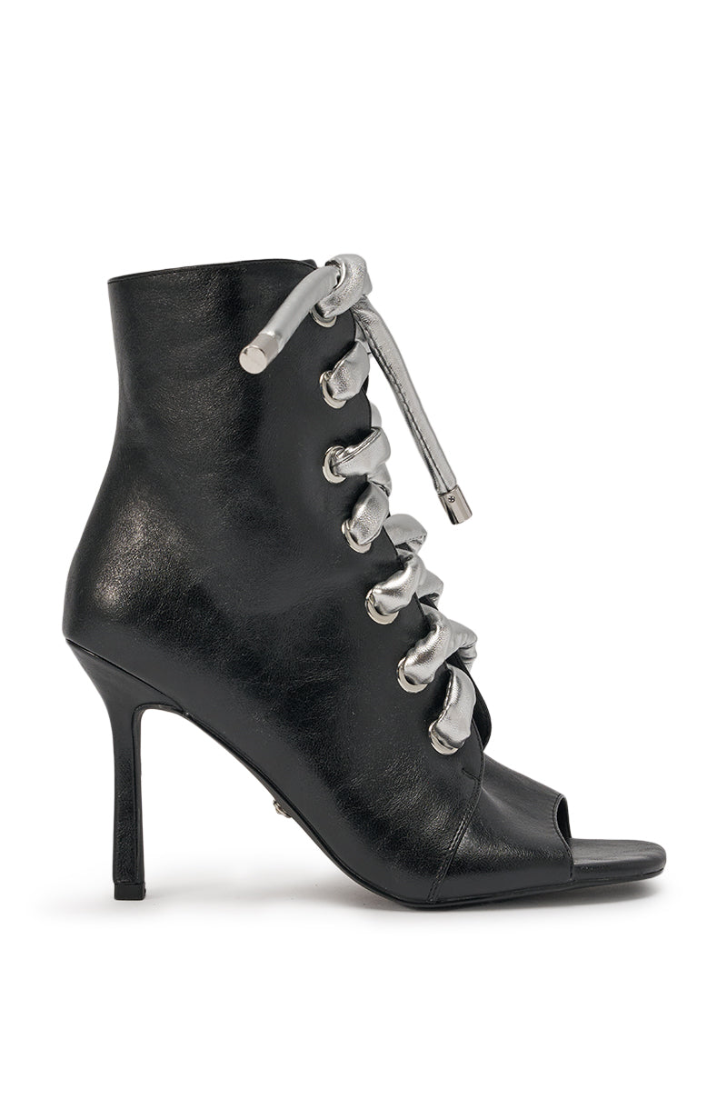 AZALEA WANG JOSS BLACK BLOCK LACE OPEN TOE BOOTIE