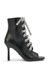 AZALEA WANG JOSS BLACK BLOCK LACE OPEN TOE BOOTIE