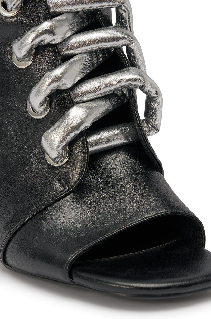AZALEA WANG JOSS BLACK BLOCK LACE OPEN TOE BOOTIE