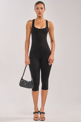JUST RUN WITH IT BODYCON CAPRI JUMPSUIT IN BLACK