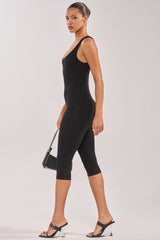 JUST RUN WITH IT BODYCON CAPRI JUMPSUIT IN BLACK