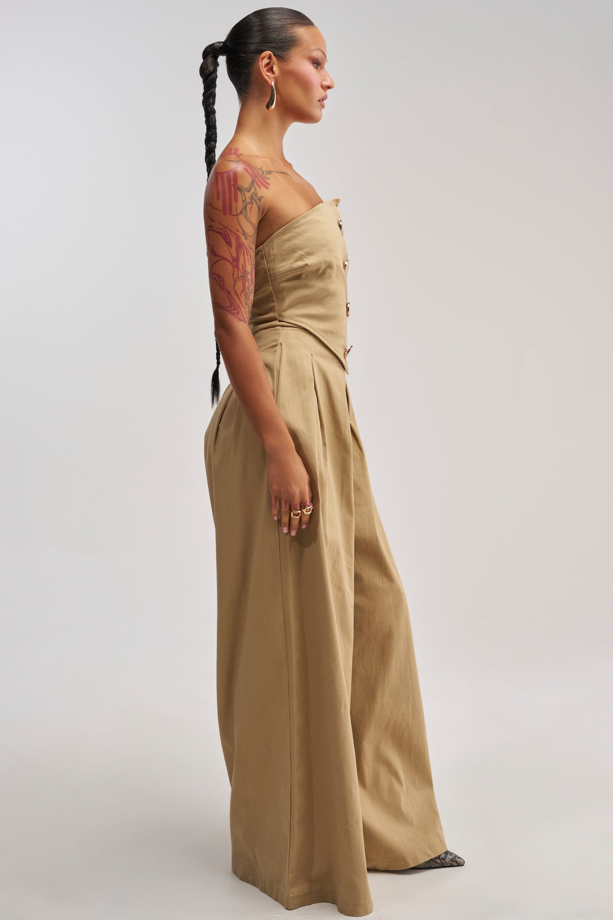 MILANO WOVEN JUMPSUIT IN KHAKI