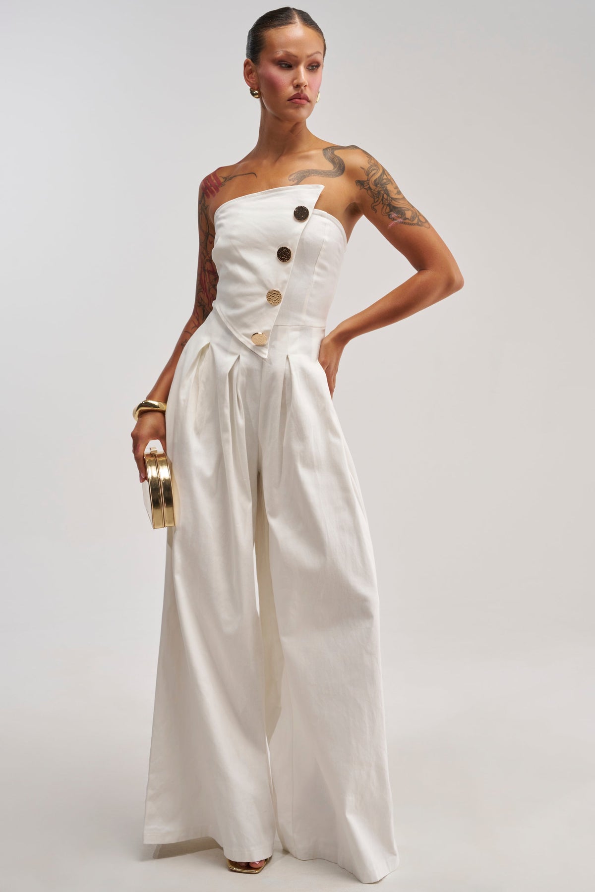 MILANO WOVEN JUMPSUIT IN WHITE
