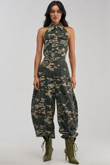 COUNT ME IN CAMO HALTER JUMPSUIT