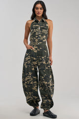 COUNT ME IN CAMO HALTER JUMPSUIT