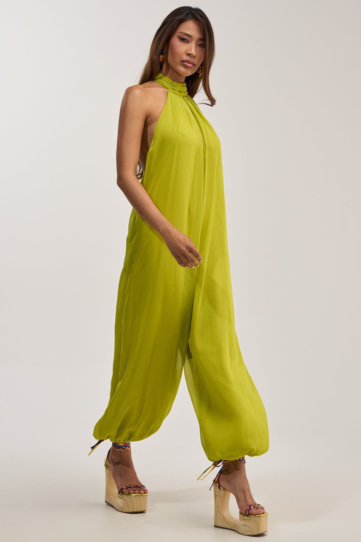 PLUS ONE CHIFFON JUMPSUIT IN CHARTRUESE