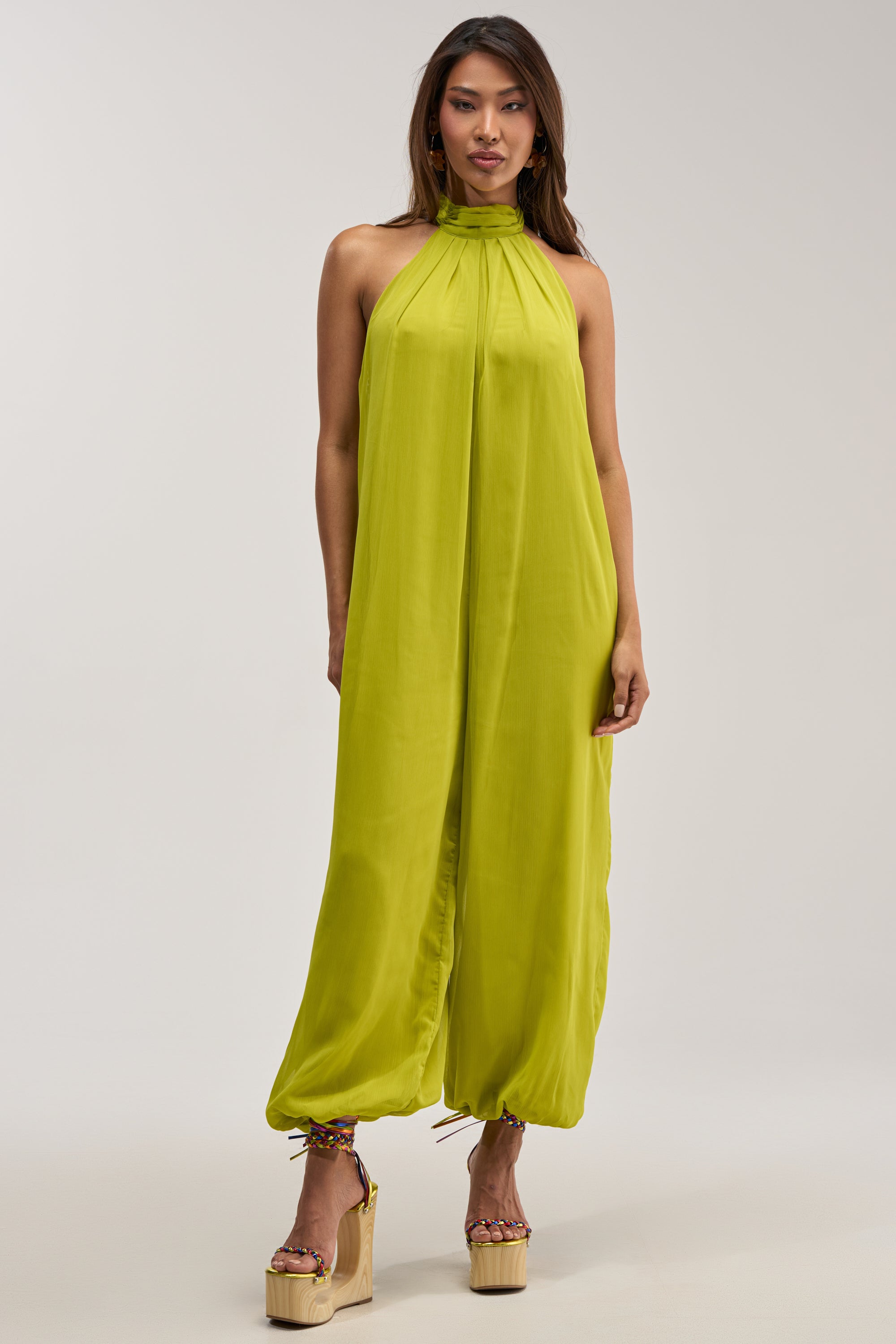 PLUS ONE CHIFFON JUMPSUIT IN CHARTRUESE