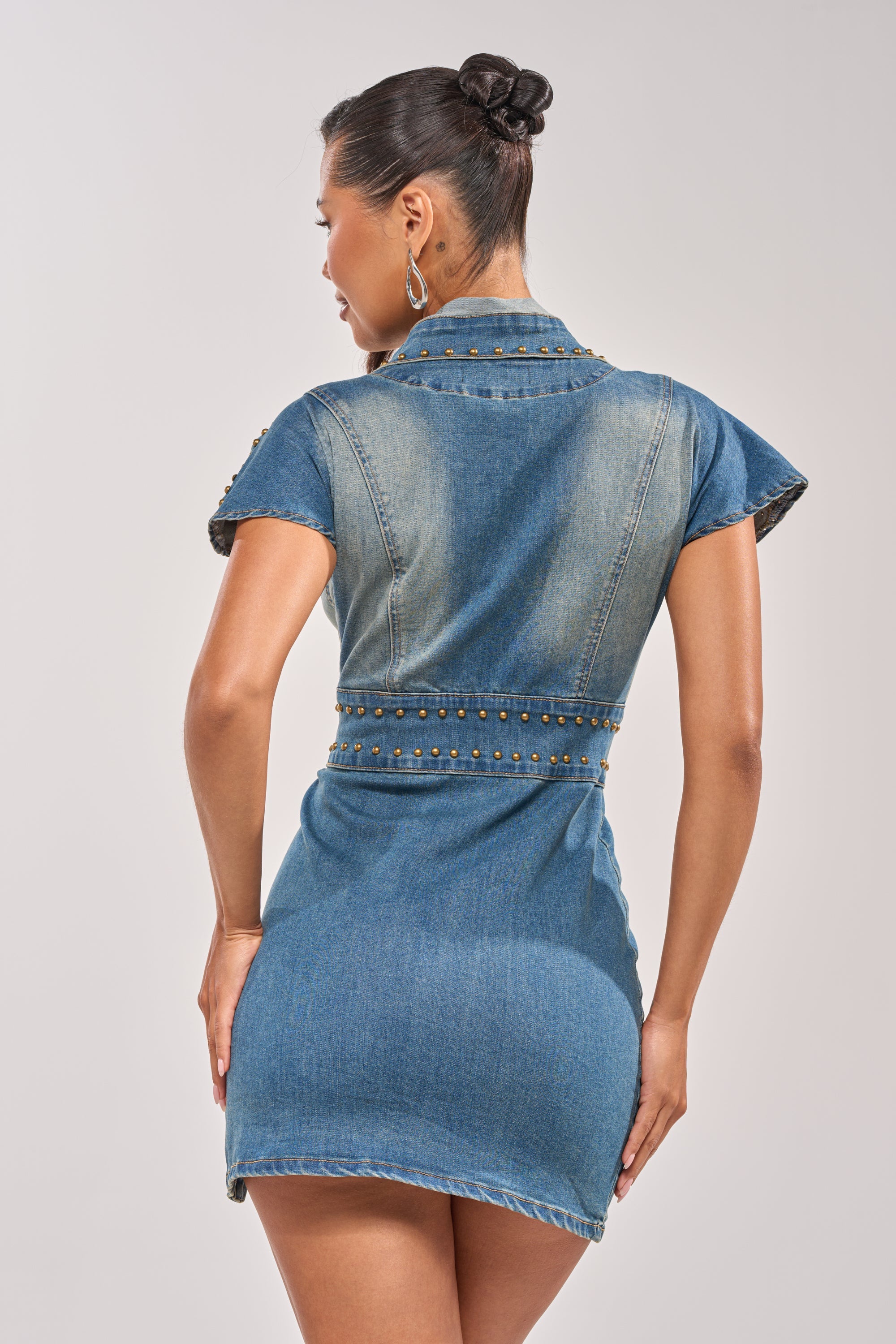 BABY GIRL STUDDED DENIM MINI DRESS