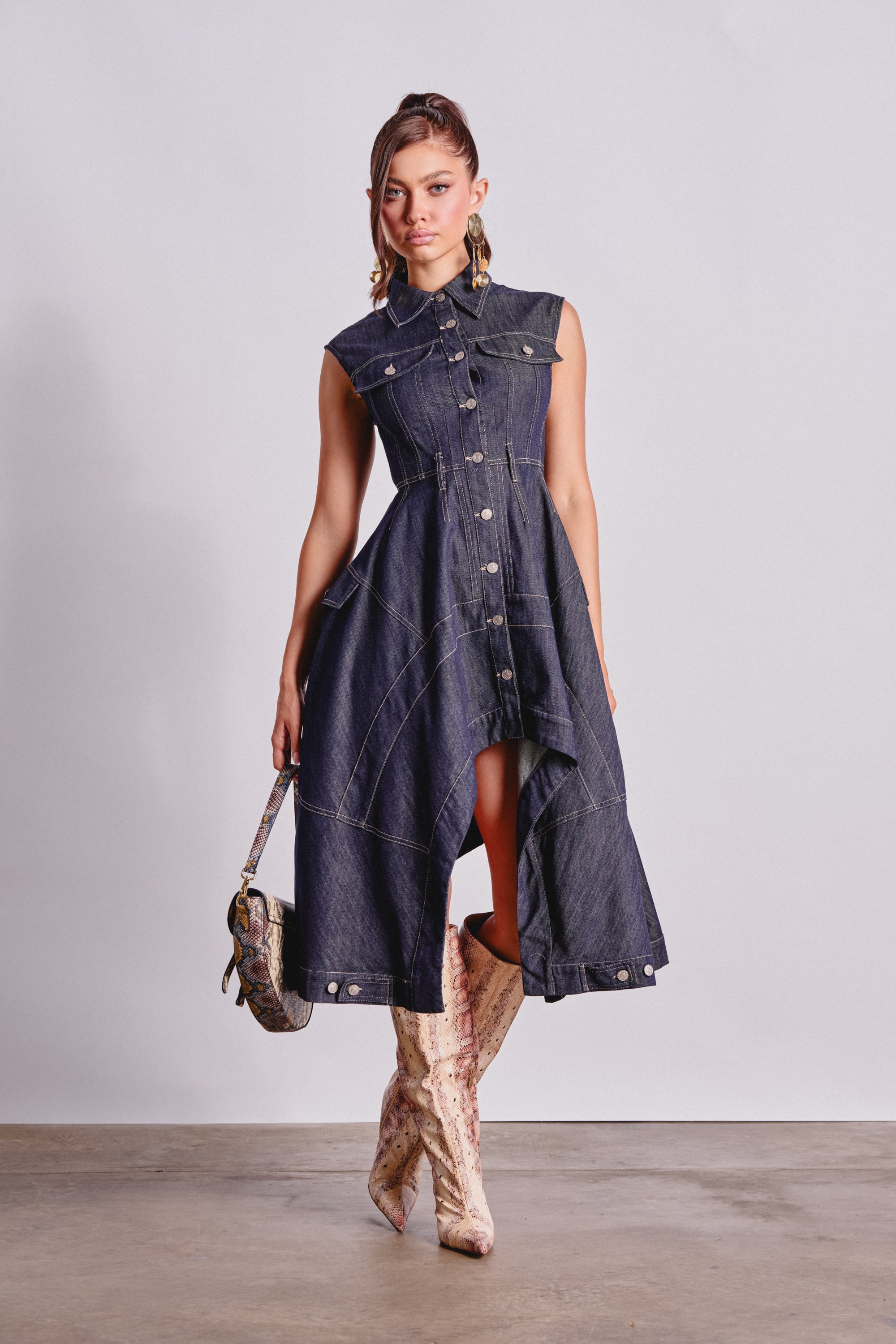 MADELINE BUTTON UP DENIM MIDI DRESS