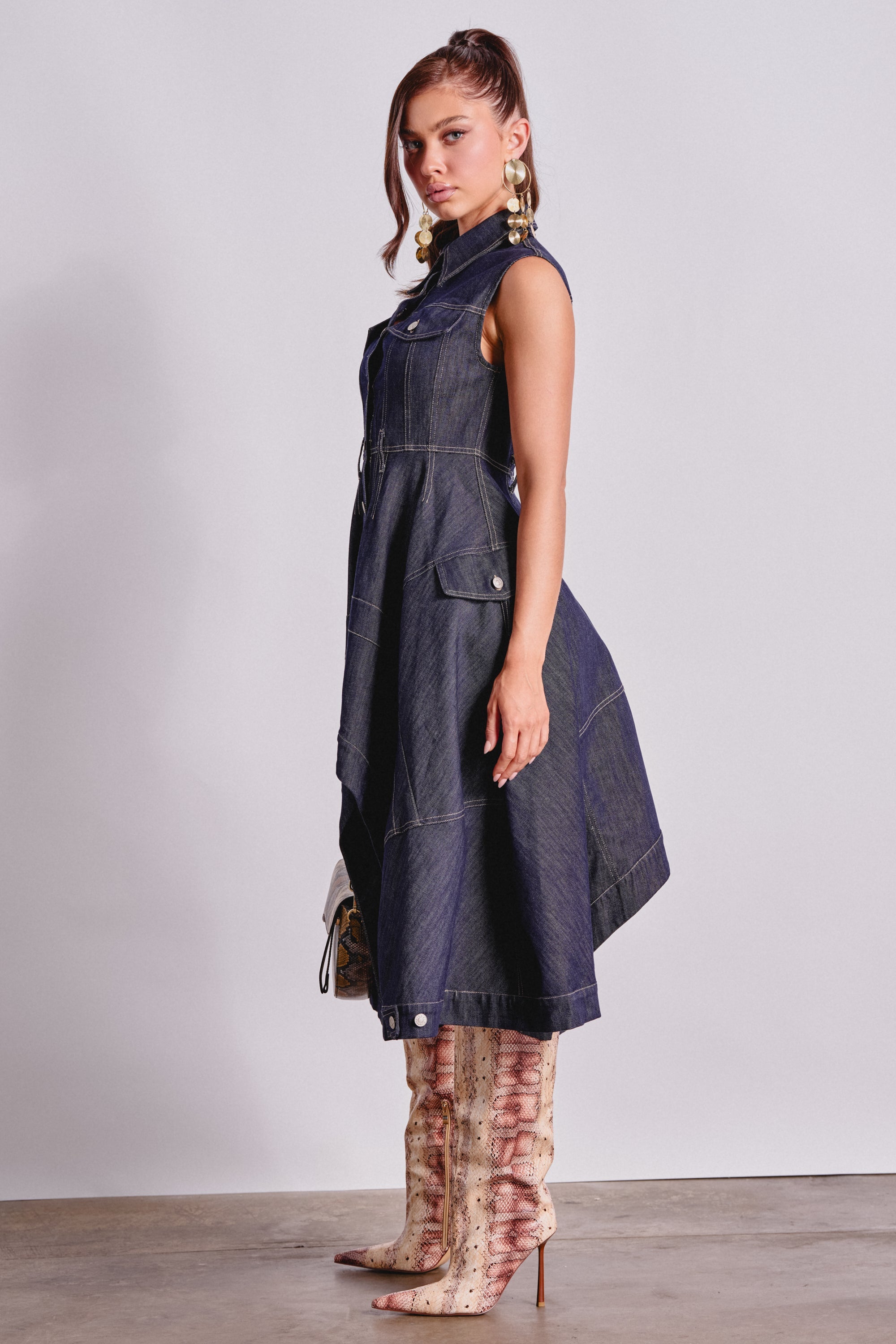 MADELINE BUTTON UP DENIM MIDI DRESS