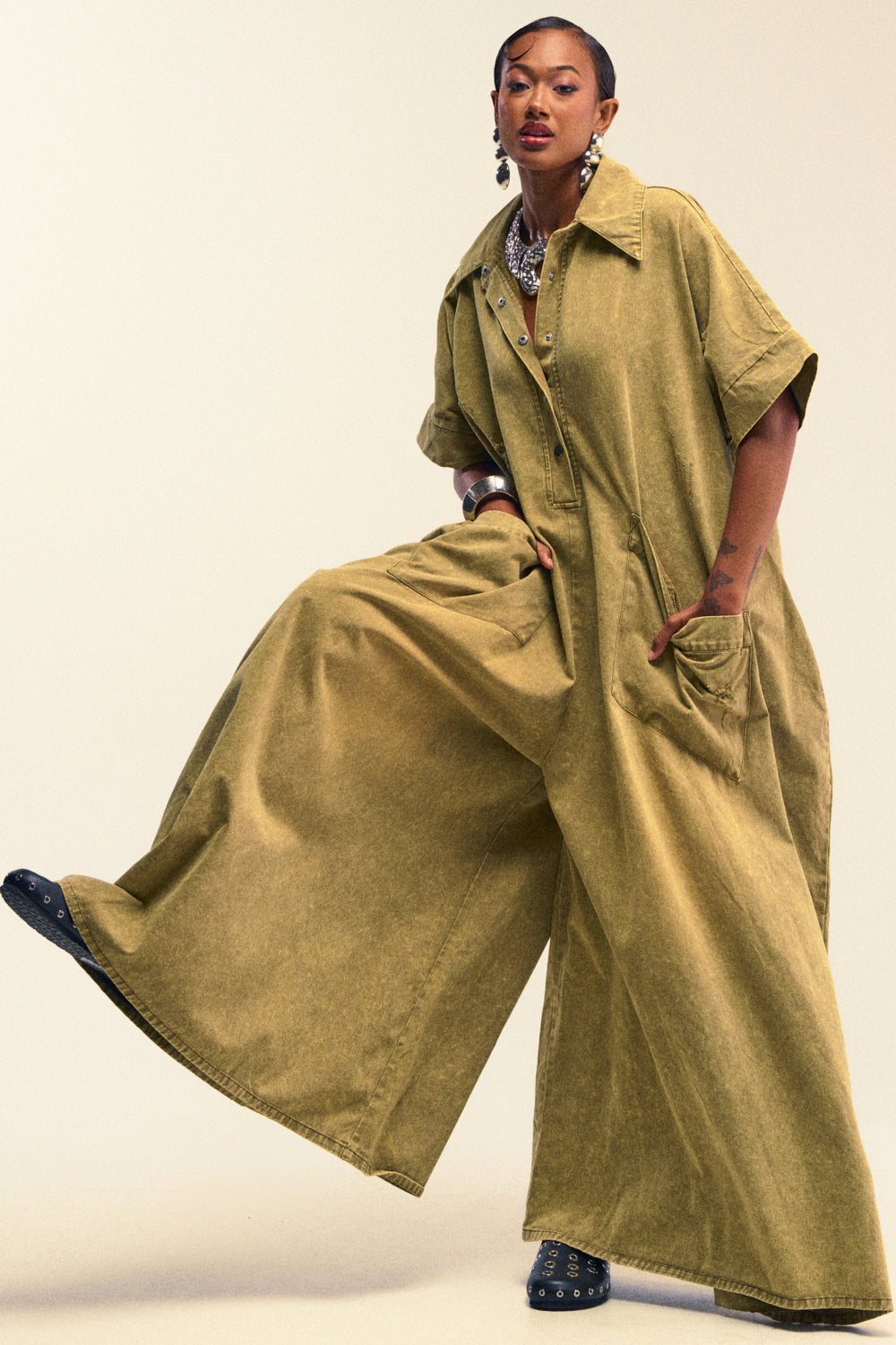 THE BEST OVERSIZED DENIM JUMPSUIT IN OLIVE