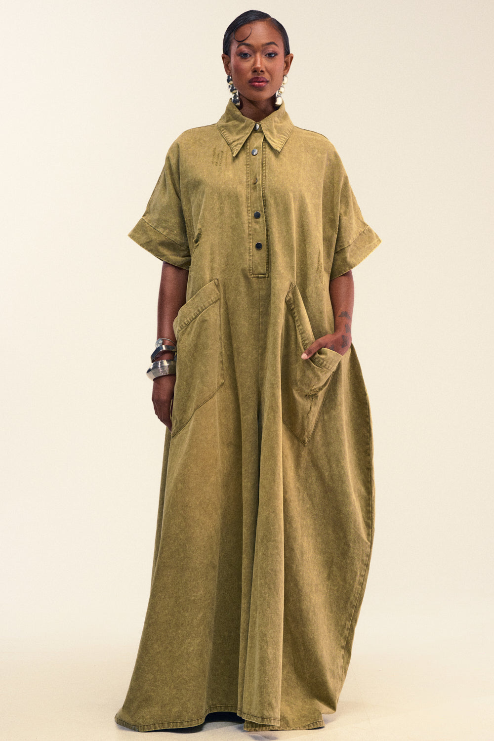 THE BEST OVERSIZED DENIM JUMPSUIT IN OLIVE