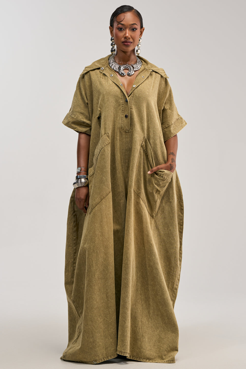 THE BEST OVERSIZED DENIM JUMPSUIT IN OLIVE